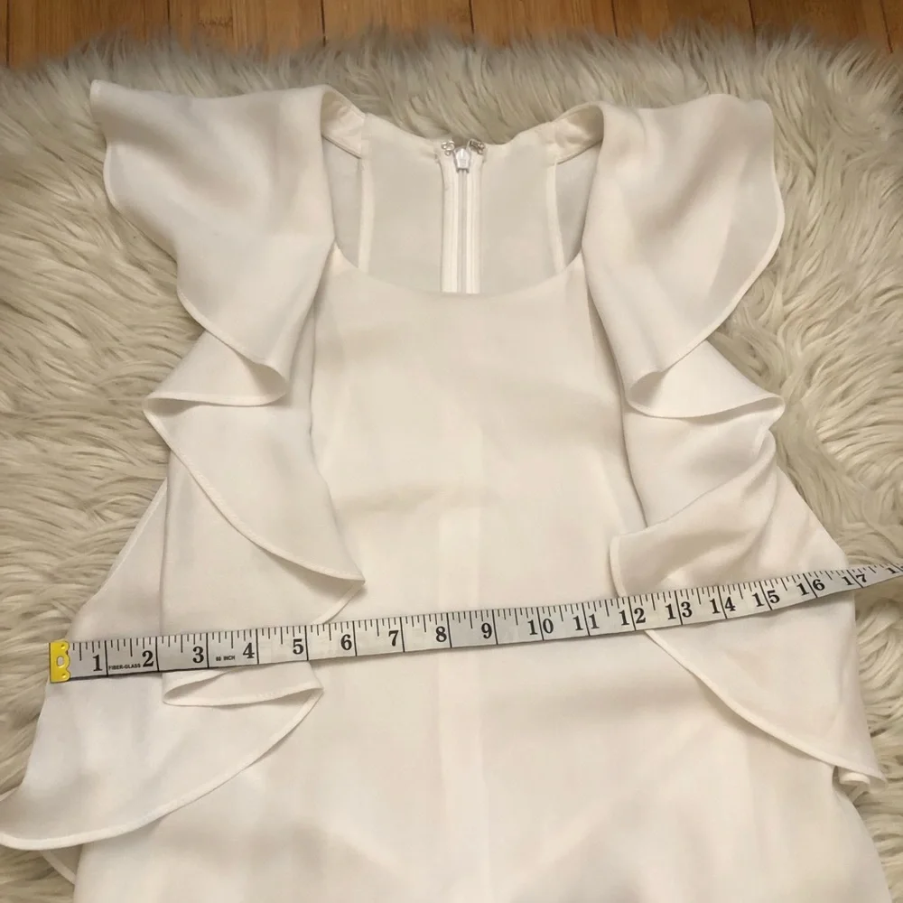 BCBG MAXAZRIA Jenni Ruffle Shoulder Racerback Chiffon White Shift Dress M NWT - Picture 13 of 14